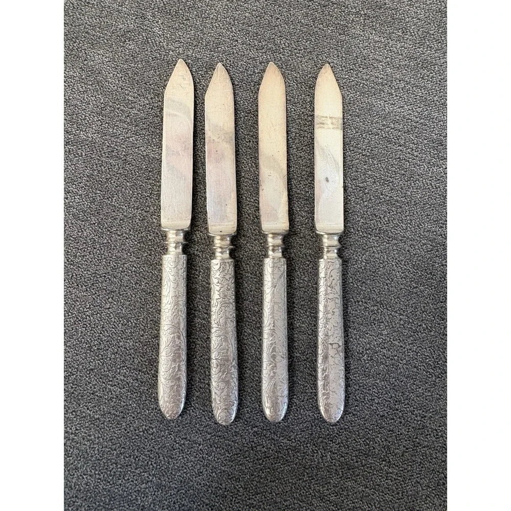 VTG Set of 4 Fruit Knives 1847 Rogers Bros. Co Warranted‎ Silver Plate Arabesque